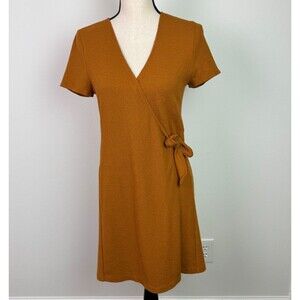 Madewell Texture & Thread Women's Faux Wrap Mini Dress Golden Brown Size Small